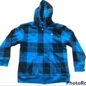DC trademark youth size 14-16 zipper blue plaid jacket hooded fleece lined